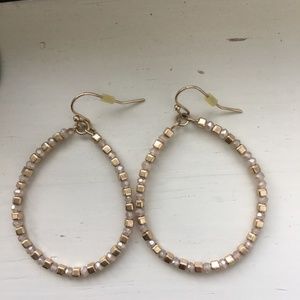 Rose color beaded hoop earrings